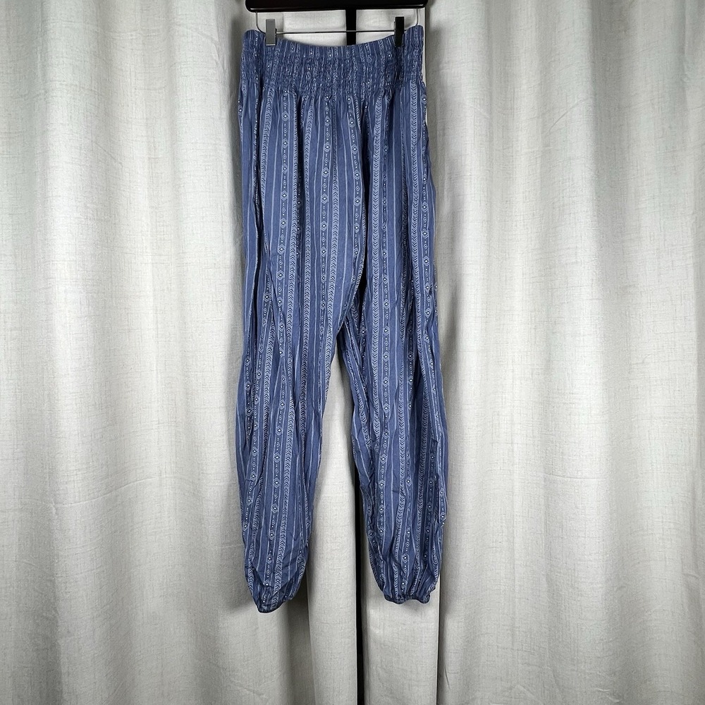 Lotus & Luna Twilight Tribal Harem Pants Sz Large Blue White Boho Flowy Elastic